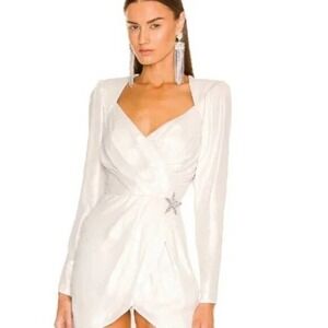 DUNDAS x REVOLVE Harlow Mini Dress in Metallic Ivory Women's Size XS New